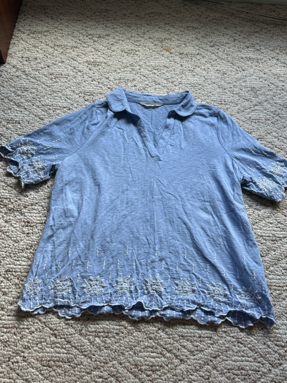 Woolovers Light Blue Embroidered Cotton Top